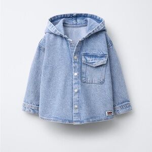 Blue Jean Jacket with Hood and Long Sleeves